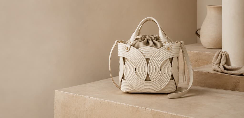 Maison Elowen — handwoven rope bag on display